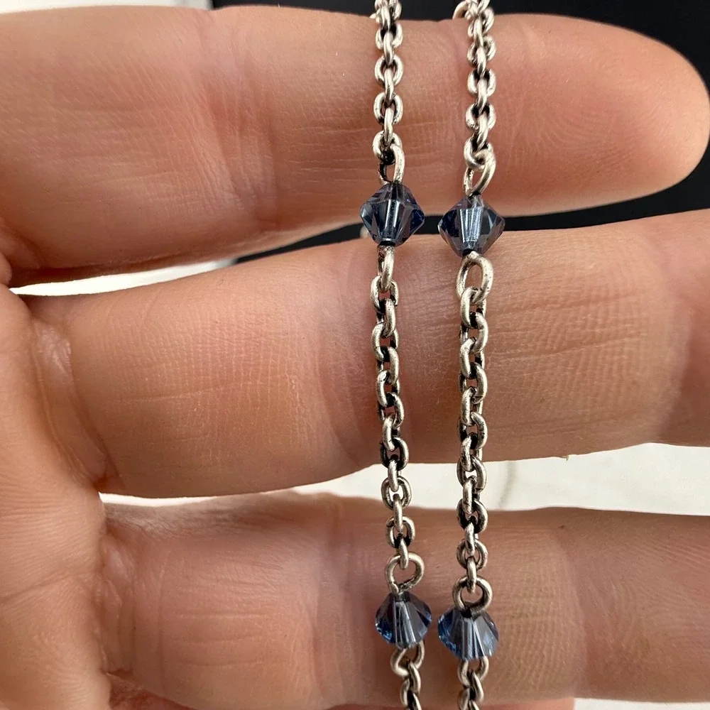 Touchstone Crystal Necklace Silver Blue Tassel Crystal Ball Station 32in